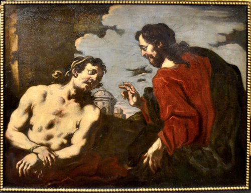 Coppia di dipinti raffiguranti scene della vita di Cristo